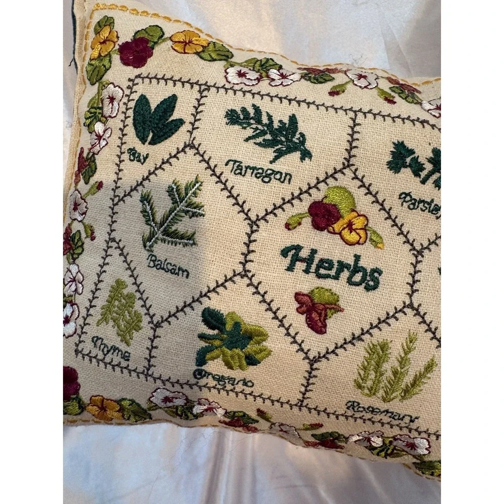 Woolen Needlepoint Pillow Herbs GardenCorduroy Backing